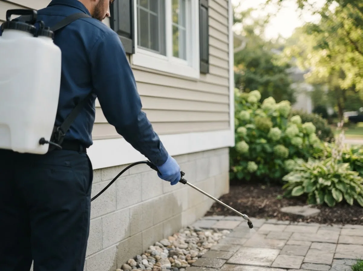 Pest control technician inspecting a home in Seminole, OK